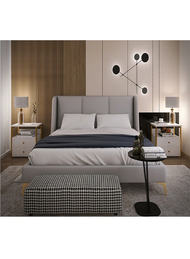 Modern 2-Drawer Bedside Table with Open Shelf, White & Gold Finish – 40x34x50 cm - Image 3